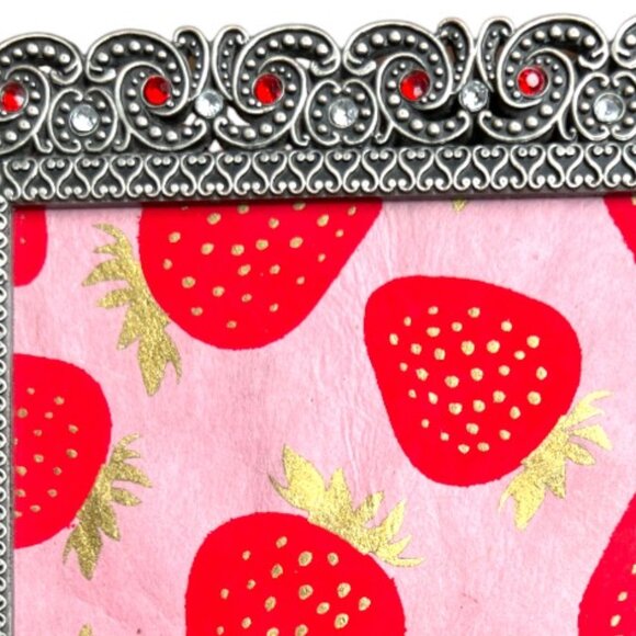 PIER 1 Beaded Metal Picture Frame Silver Red Filigree Wall Tabletop 5x7 - Picture 8 of 11